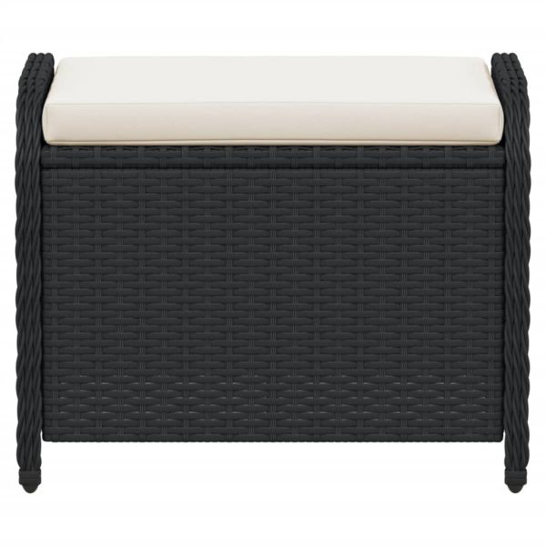 Градинска табуретка с възглавница черна 58x46x46 см полиратан