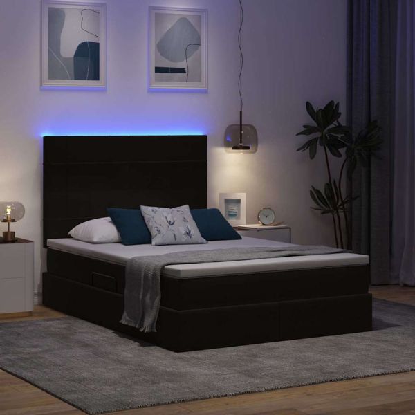 Легло с място за съхранение и LED Черно 140 x 190 cm Кадифе