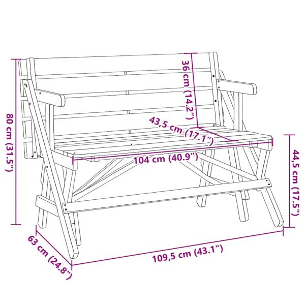 Пикник маса с пейки чамова дървесина масив 2 в 1 конвертируема