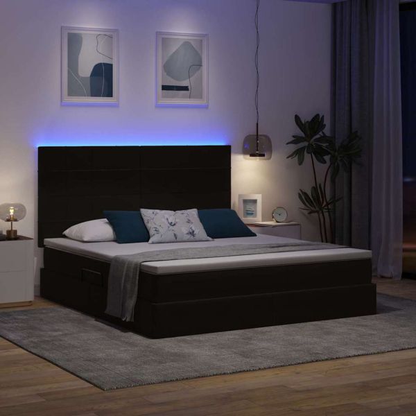 Легло с място за съхранение и LED Черно 160 x 200 cm Кадифе