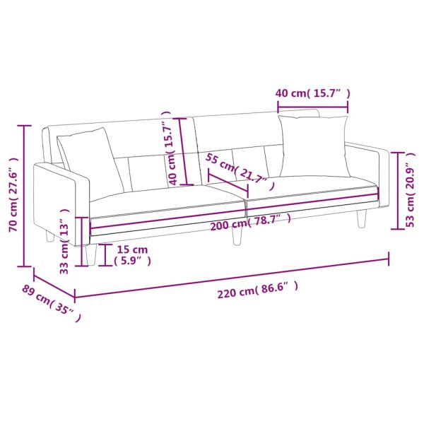 Разтегателен диван с възглавници, тъмносив, плат