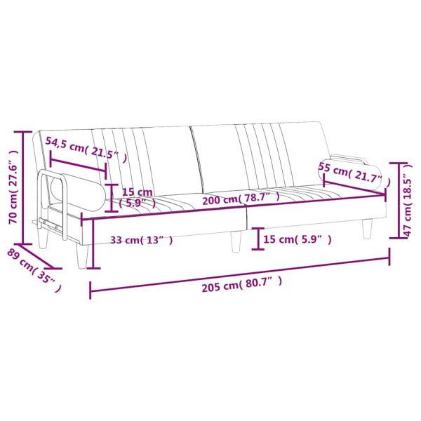Разтегателен диван с подлакътници, син, кадифе