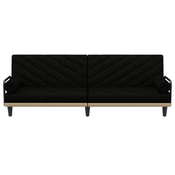 Разтегателен диван с подлакътници, черен, плат
