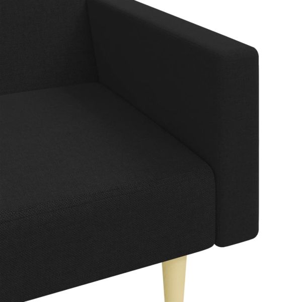 2-местен диван с табуретка, Черен, текстил