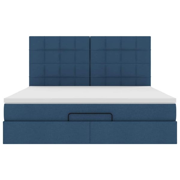 Османска легло с матрак и LED, синьо, 160x200 см, плат