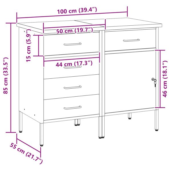 Работен кабинет с чекмедже 2 pcs Червен и сив 100 x 55 x 85 см