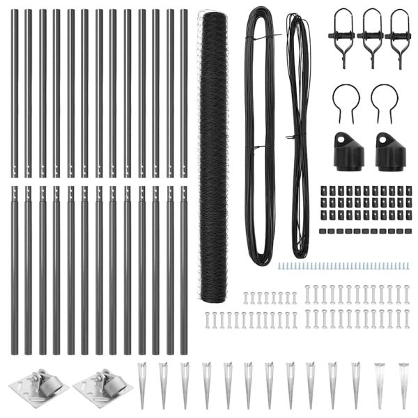 Стълб за ограда. Сив 25 x 1,5 м (50 мм мрежа) Стомана