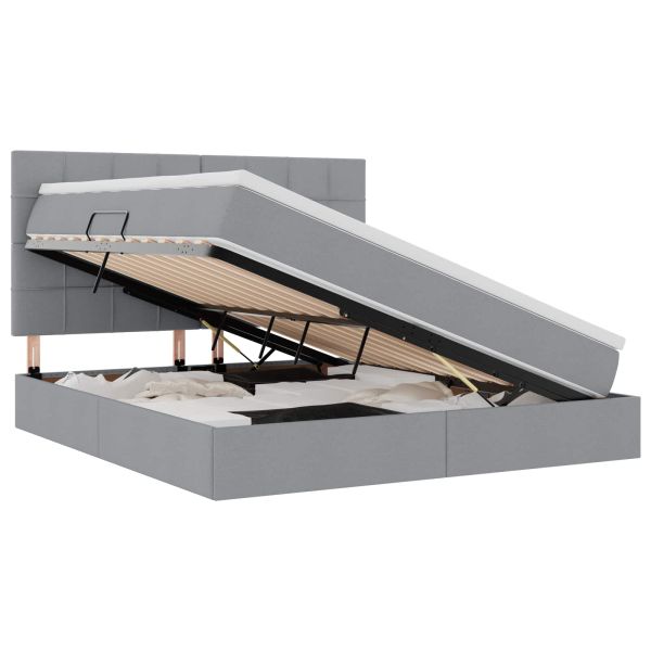 Легло с място за съхранение и LED с LED Светлосиво 160 x 200 cm