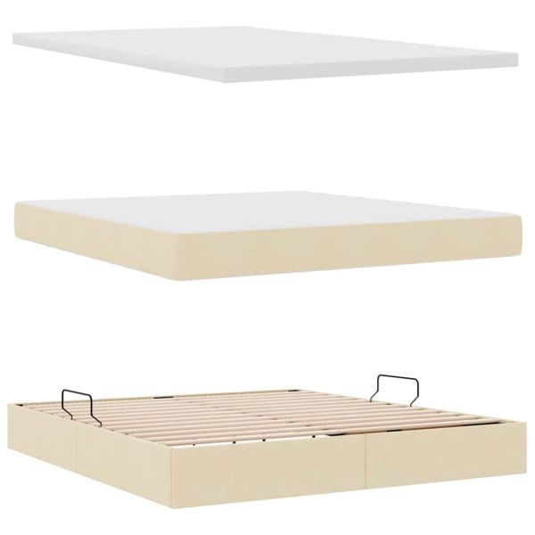 Легло с място за съхранение и LED Кремав 160 x 200 cm Полиестер