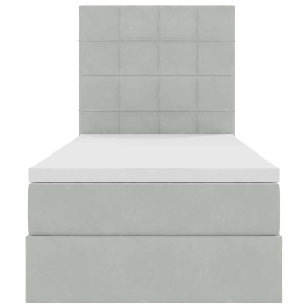 Легло с място за съхранение и LED Светлосиво 90 x 200 cm Кадифе