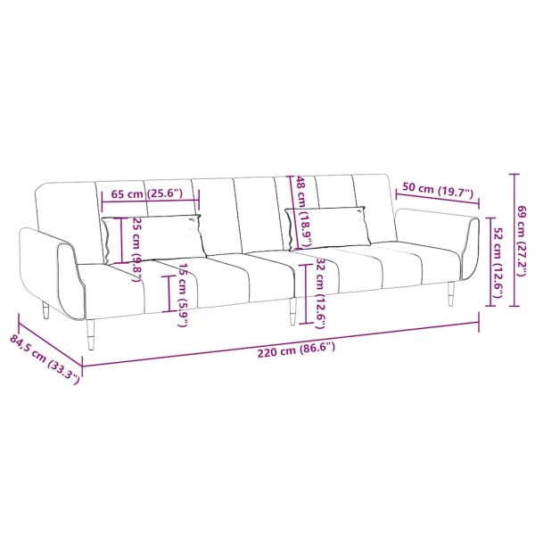 2-местно разтегателно канапе с две възглавници тъмносиво кадифе