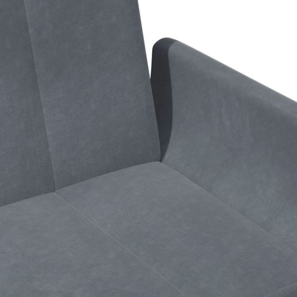 2-местно разтегателно канапе с табуретка, тъмносиво, кадифе