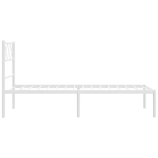 Метална рамка за легло с горна табла, бяла, 100x190 см