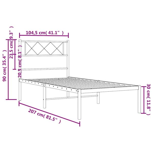 Метална рамка за легло с горна табла, черна, 100x200 см