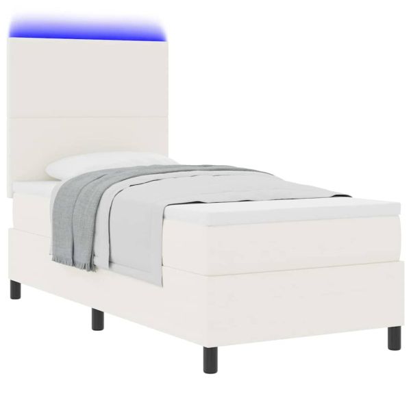 LED кутия за пружини с легло Слонова кост и бяло 80 x 200 cm