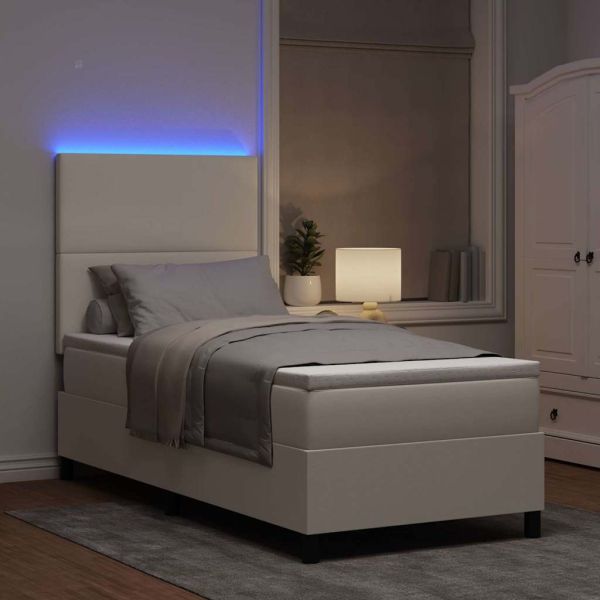 LED кутия за пружини с легло Слонова кост и бяло 80 x 200 cm