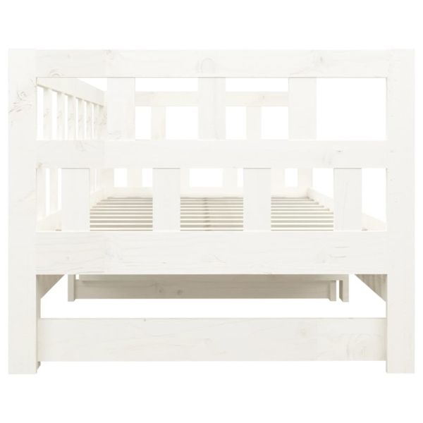 Разтегателна кушетка, бяла, борово дърво масив, 2x(90x190) см