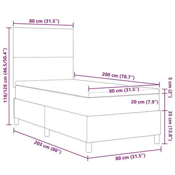 Легло с пружинирана основа Тъмен сив и бял 80 x 200 cm