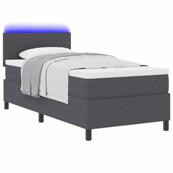 LED кутия за пружини с легло Тъмен сив и бял 80 x 200 cm