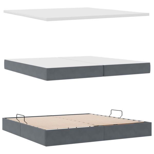 Легло с място за съхранение и LED Тъмен сив 200 x 200 cm Кадифе