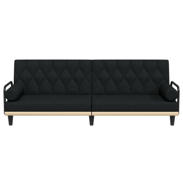 Разтегателен диван с подлакътници, черен, плат