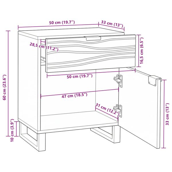 Нощен шкаф с чекмедже Бял и черен 50 x 33 x 60 см