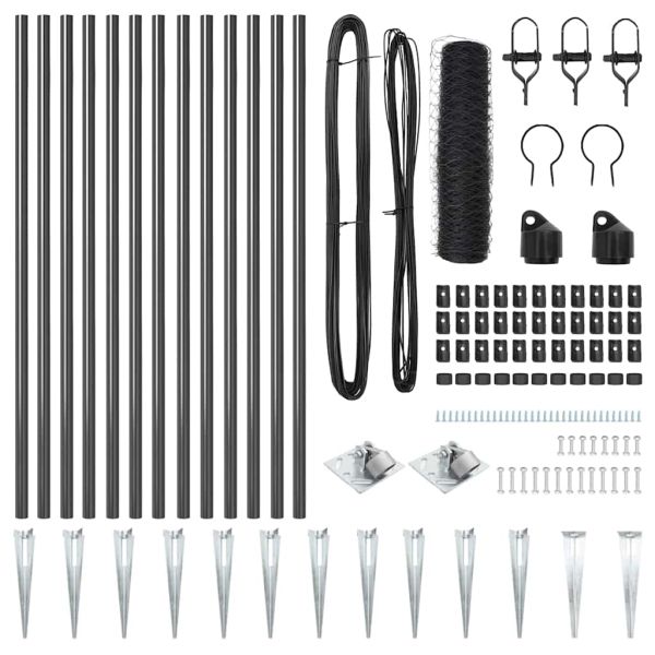 Стълб за ограда. Сив 25 x 1 м (50 мм мрежа) Стомана