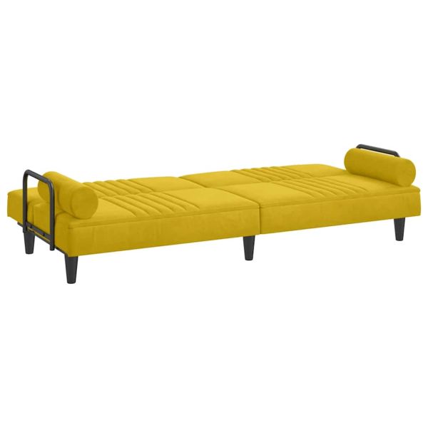 Разтегателен диван с подлакътници, жълт, кадифе
