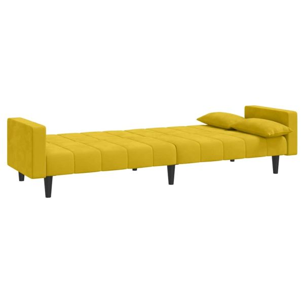 2-местно разтегателно канапе с две възглавници, жълто, кадифе