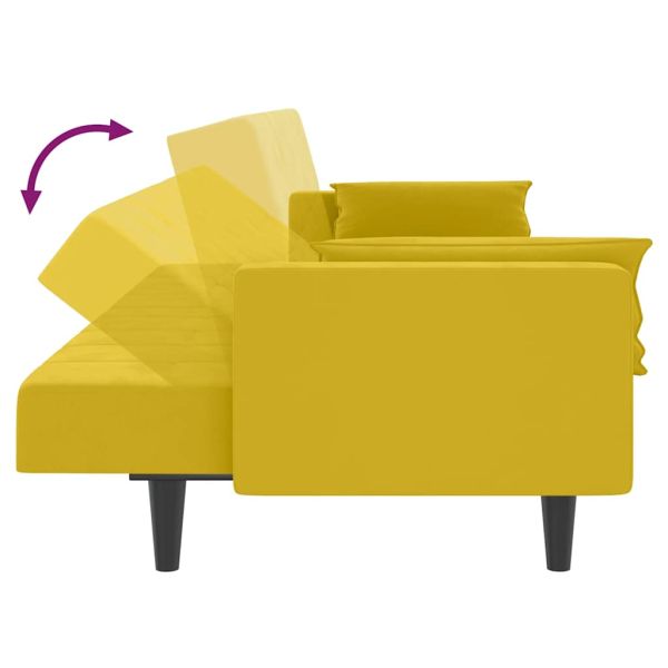 2-местно разтегателно канапе с две възглавници, жълто, кадифе