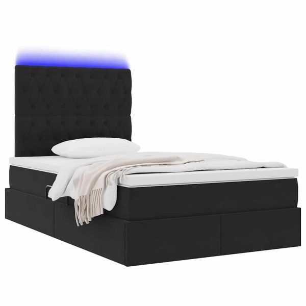 Легло с място за съхранение и LED Черно 120 x 190 cm Кадифе