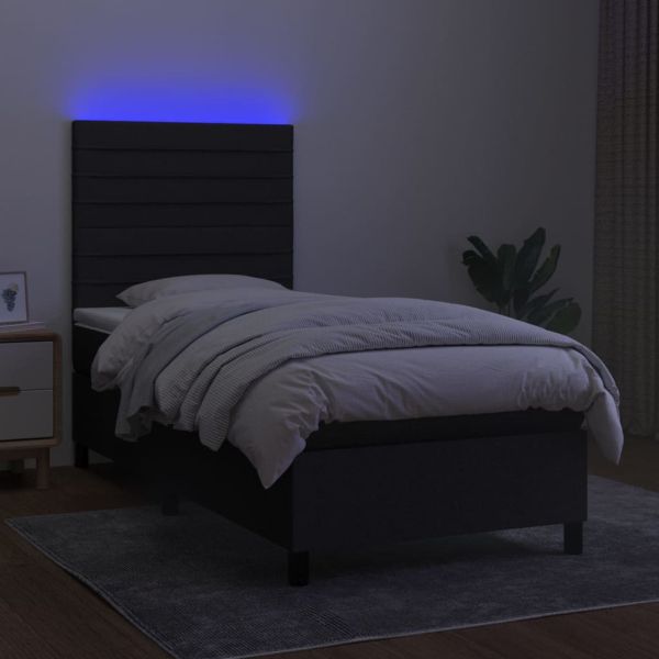 Боксспринг легло с матрак и LED, черна, 90x190 см, плат