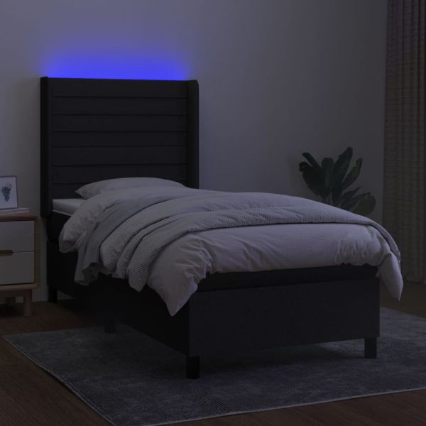 Боксспринг легло с матрак и LED, черна, 90x190 см, плат