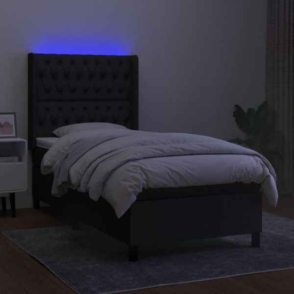 Боксспринг легло с матрак и LED, черна, 90x190 см, плат