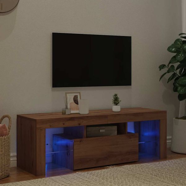 ТВ шкаф с LED осветление, 120x36,5x40 см, инженерно дърво