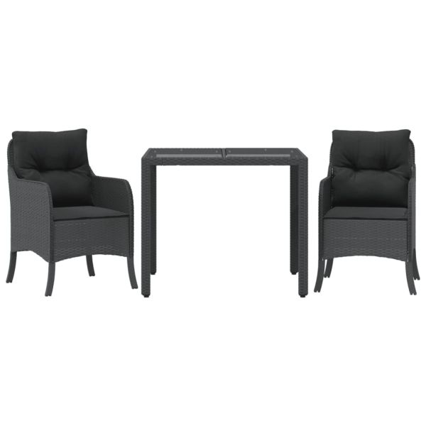 Градински комплект от 3 части с възглавници черни полиратан