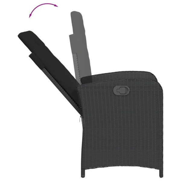 Градински комплект от 3 части с възглавници черни полиратан