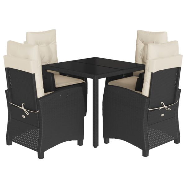 Градински трапезен комплект възглавници 5 части черен полиратан