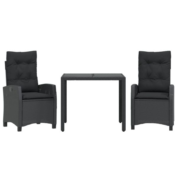 Градински комплект от 3 части с възглавници черни полиратан