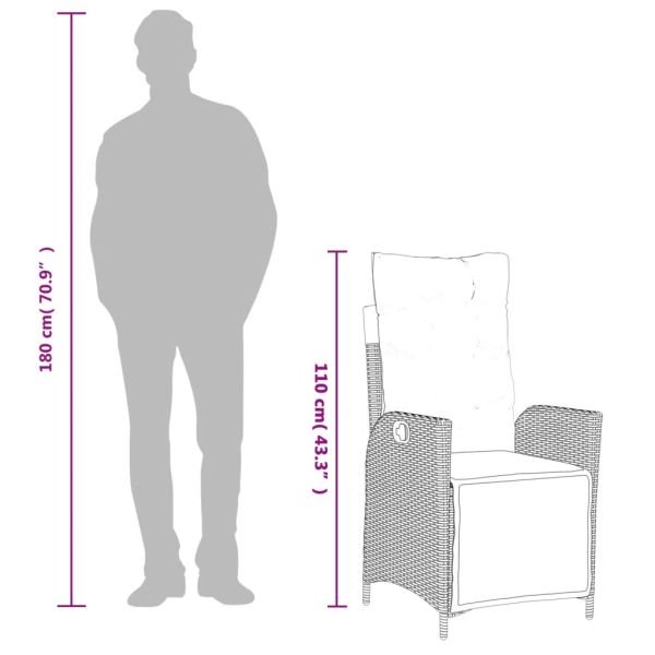 Градински комплект от 3 части с възглавници черни полиратан