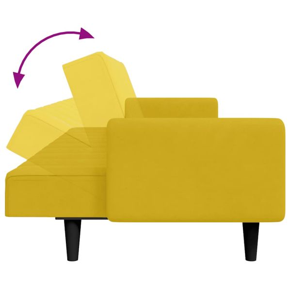 2-местно разтегателно канапе с табуретка, жълто, кадифе