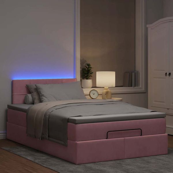 Османска легло с матрак и LED, розово, 120x190 см, кадифе