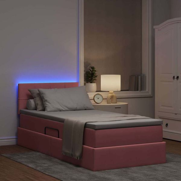 Легло с място за съхранение и LED Розово 100 x 200 cm Кадифе