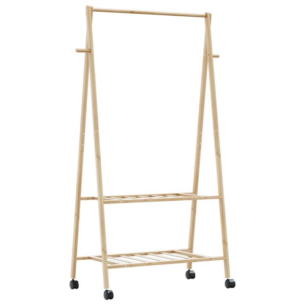 vidaXLL Стелаж за дрехи с рафтове и колела 96x45,5x155,5 cm Бамбук