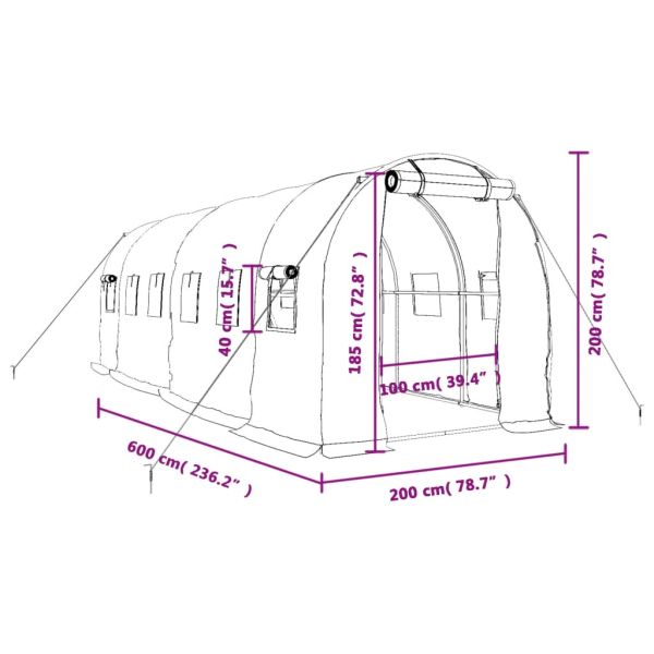 Оранжерия със стоманена рамка бяла 12 м² 6x2x2 м