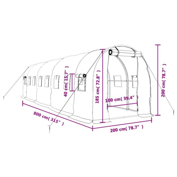 Оранжерия със стоманена рамка бяла 16 м² 8x2x2 м