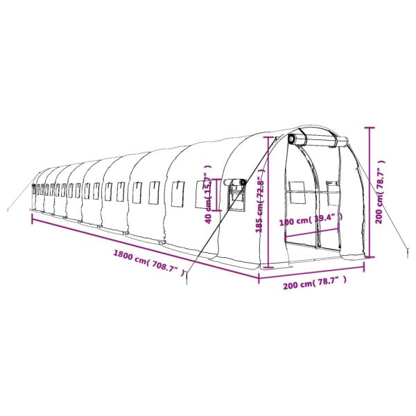 Оранжерия със стоманена рамка бяла 36 м² 18x2x2 м