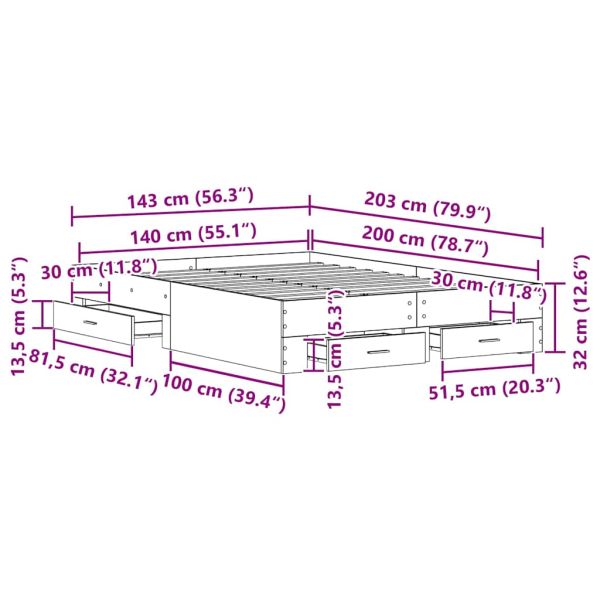 Рамка за легло Черния дъб 140 x 200 cm Инженерно дърво