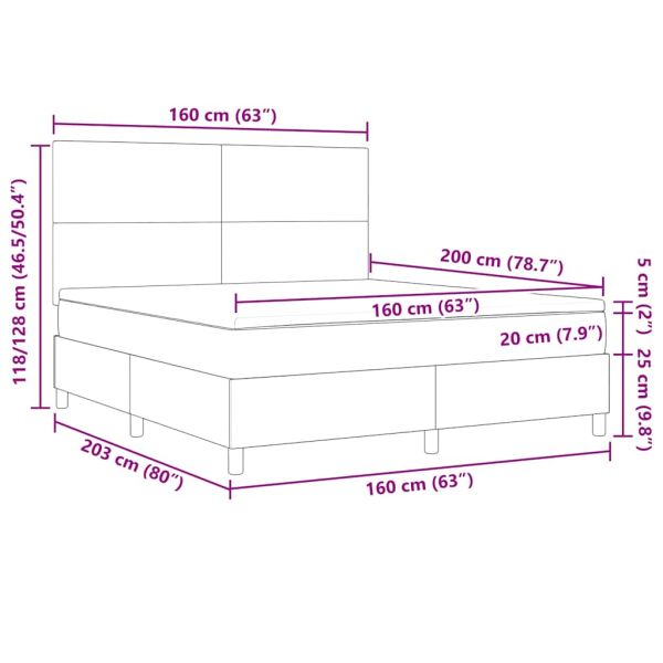 Легло с пружинирана основа Слонова кост и бяло 160 x 200 cm