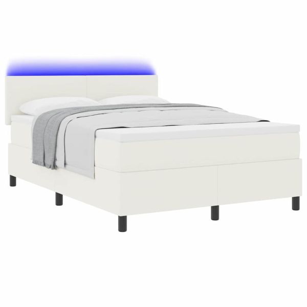 LED кутия за пружини с легло Слонова кост и бяло 160 x 200 cm